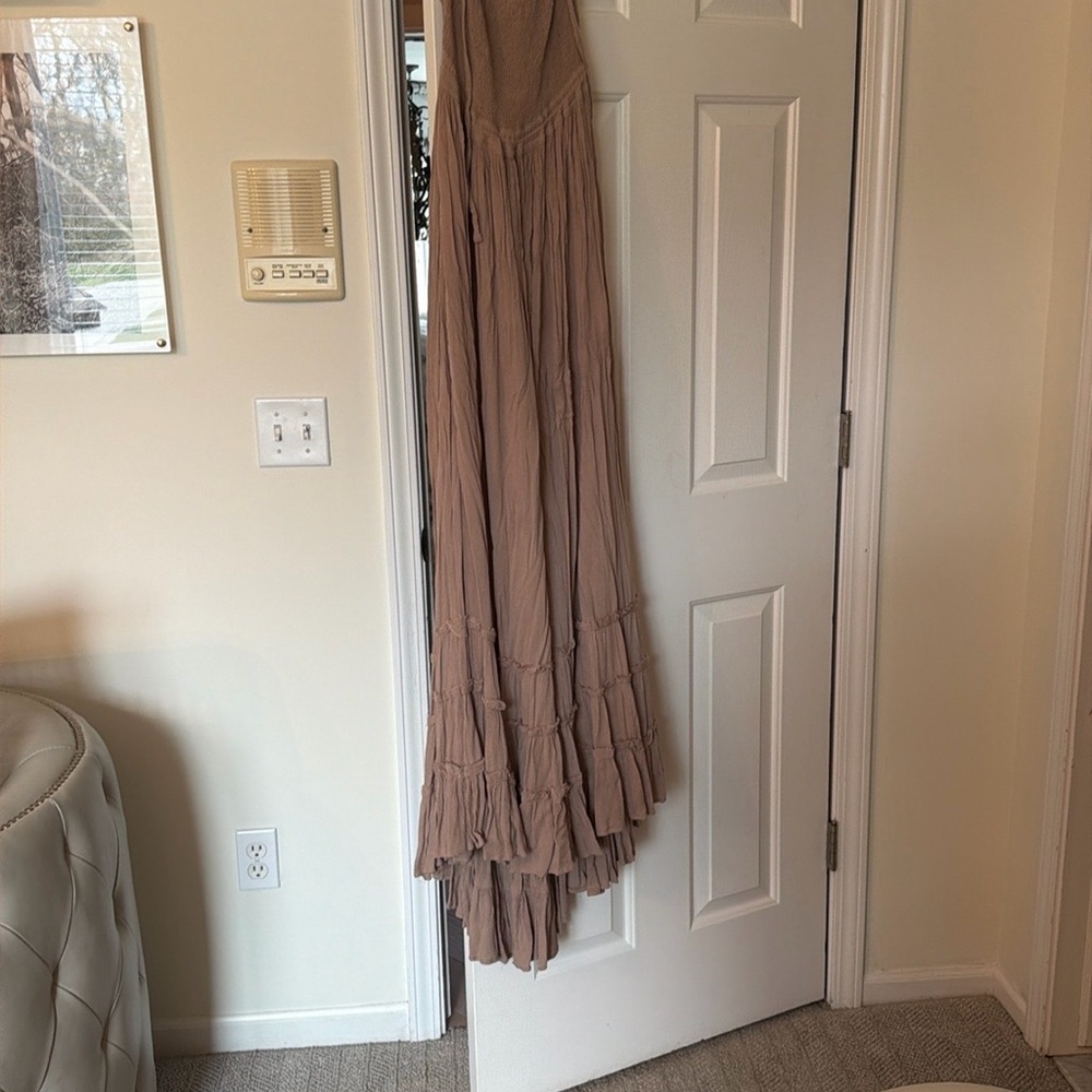 Smocked Bandeau High-Low Maxi Dress in Taupe - Picture 3 of 5